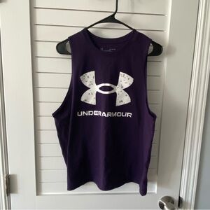 Under Armour Muscle Tank Top Dark Purple with Speckled Logo Graphic Size XL